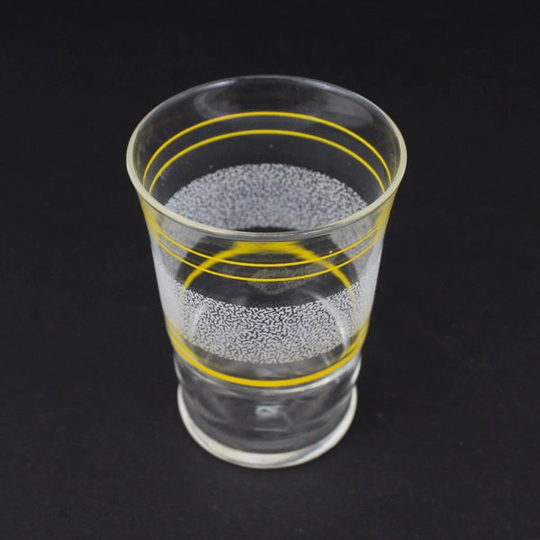 Set of 6 MCM Clear Glass juice Glasses Frosted And Yellow Stripes
