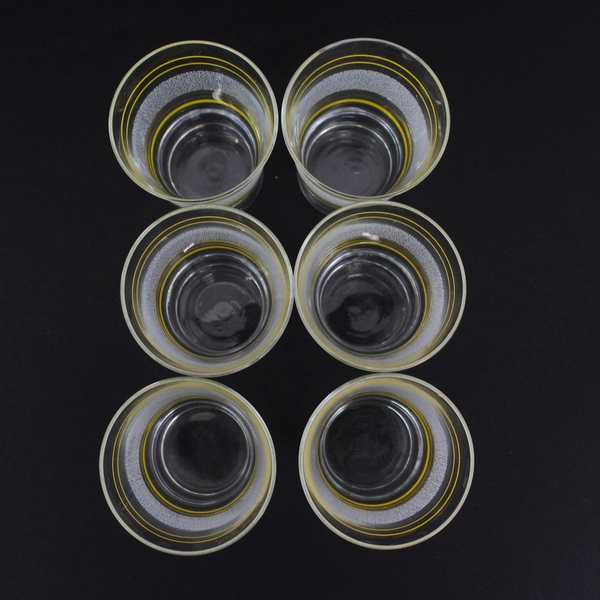 Set of 6 MCM Clear Glass juice Glasses Frosted And Yellow Stripes