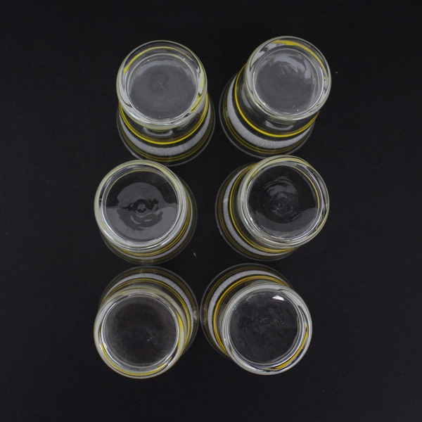 Set of 6 MCM Clear Glass juice Glasses Frosted And Yellow Stripes
