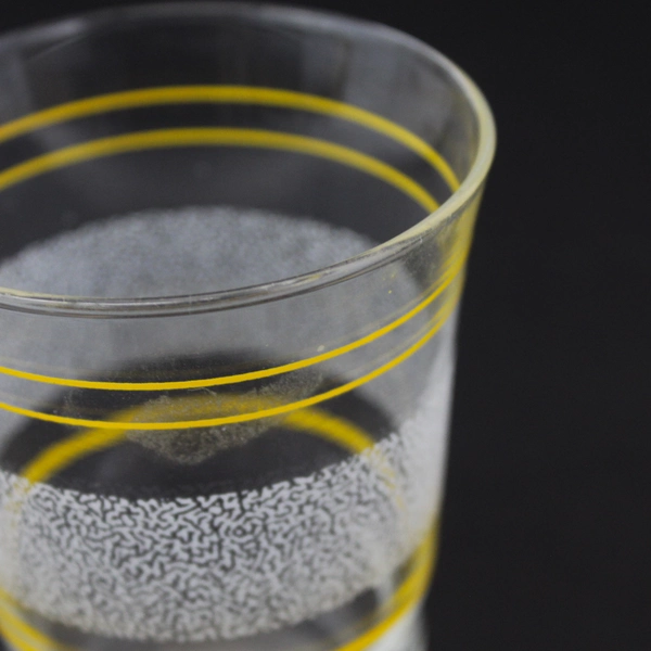 Set of 6 MCM Clear Glass juice Glasses Frosted And Yellow Stripes