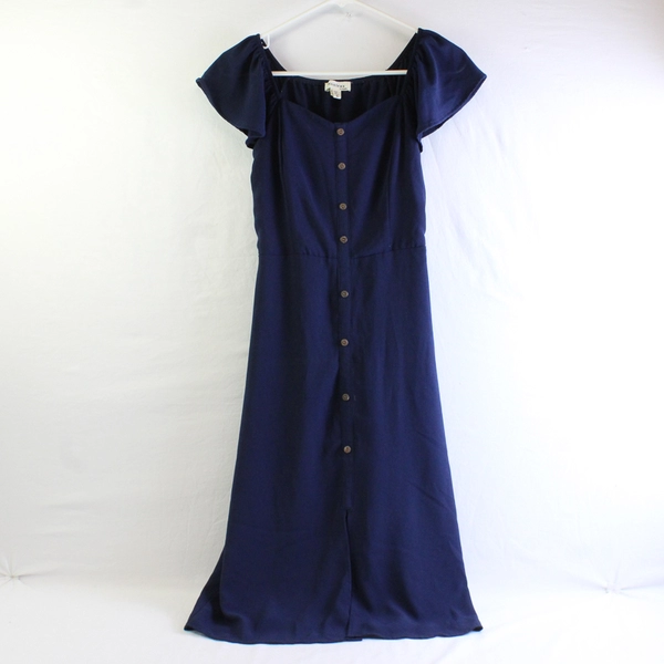 Monteau Women's S Navy Blue Midi Dress with Flowy Bell Short Sleeves