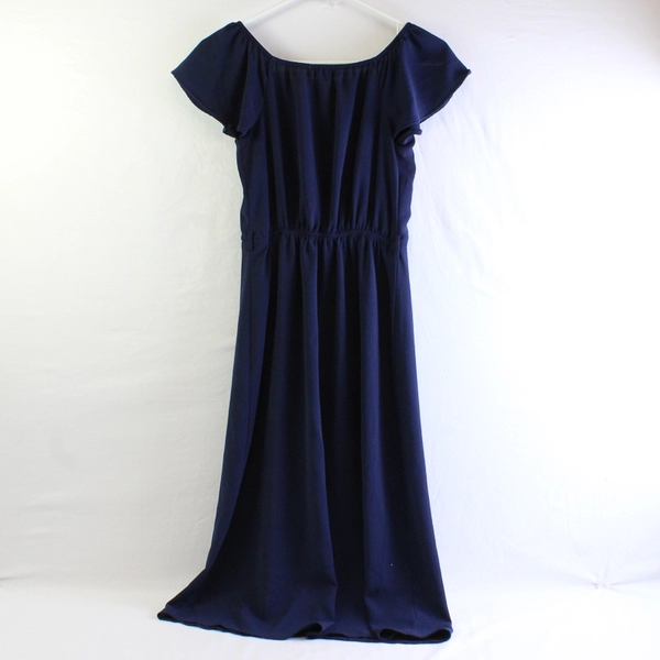 Monteau Women's S Navy Blue Midi Dress with Flowy Bell Short Sleeves