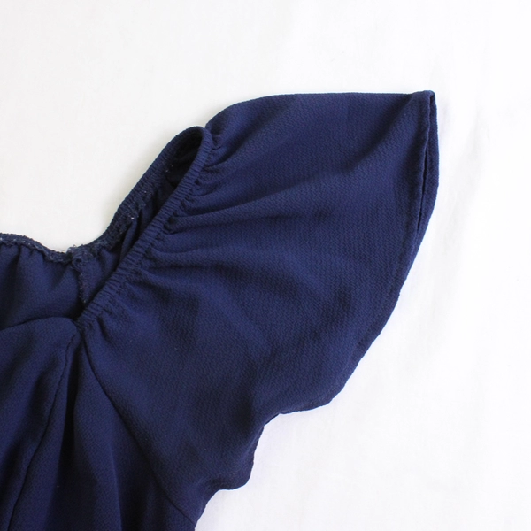 Monteau Women's S Navy Blue Midi Dress with Flowy Bell Short Sleeves