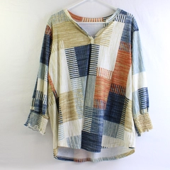 Lomon Women's XL Multicolor Patchwork Design Long Sleeve Blouse