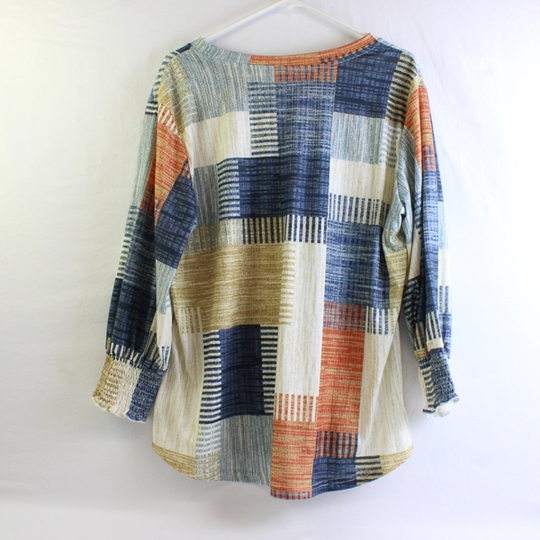 Lomon Women's XL Multicolor Patchwork Design Long Sleeve Blouse