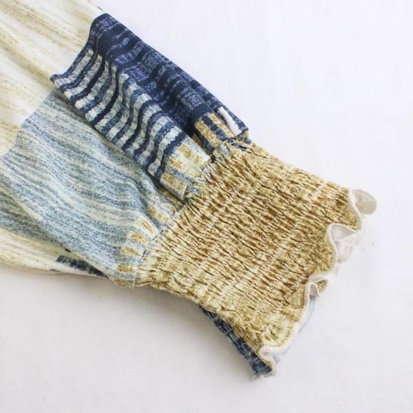 Lomon Women's XL Multicolor Patchwork Design Long Sleeve Blouse