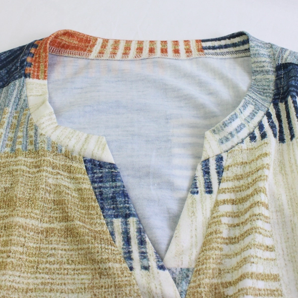 Lomon Women's XL Multicolor Patchwork Design Long Sleeve Blouse