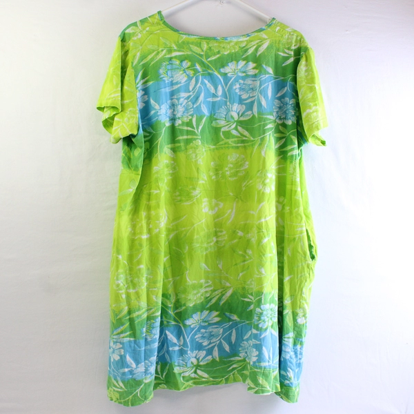 La Cera Women's XL Green Floral Short Sleeve Shirt Dress with Pockets