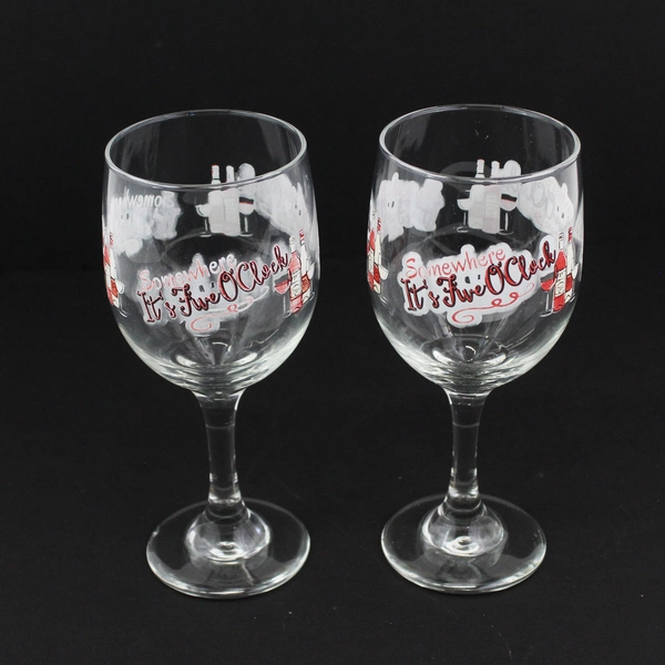 Lot 2 Somewhere It's Five O'clock Libbey Wine Glasses 7.25"