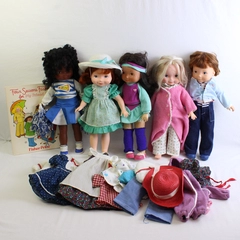 Lot of 5 Fisher Price My Friends 16" Dolls with Doll Clothes Incl. Clothing Book