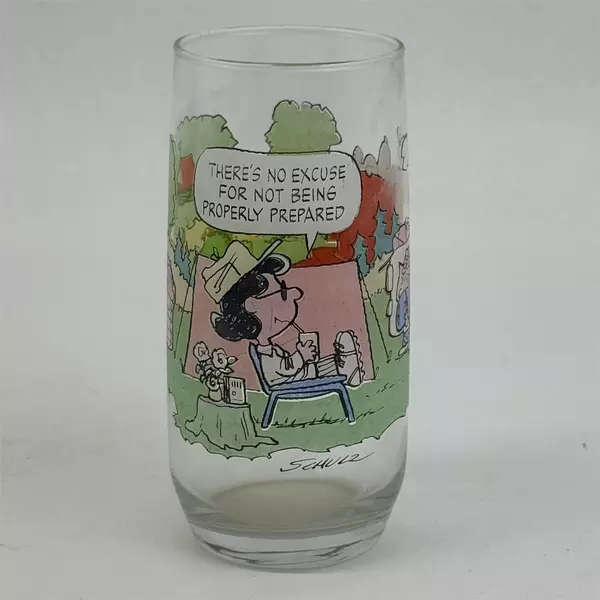 McDonalds Glass Camp Snoopy There's No Excuse for Not Being Properly Prepared