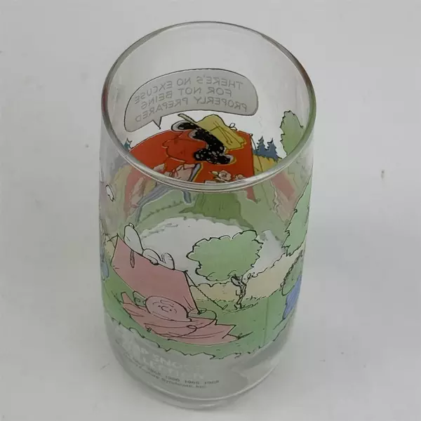 McDonalds Glass Camp Snoopy There's No Excuse for Not Being Properly Prepared