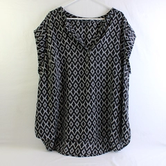 Hilary Radley Black and White Diamond Pattern V-Neck Blouse Women's 3X