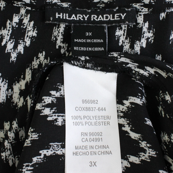Hilary Radley Black and White Diamond Pattern V-Neck Blouse Women's 3X