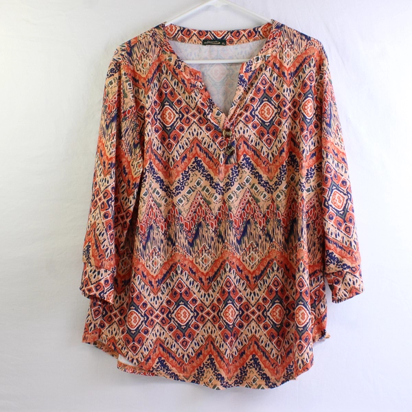 Ofeefan Orange Green Blue 3/4-Sleeve Top Women's Size XL