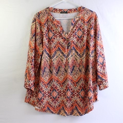 Ofeefan Orange Green Blue 3/4-Sleeve Top Women's Size XL