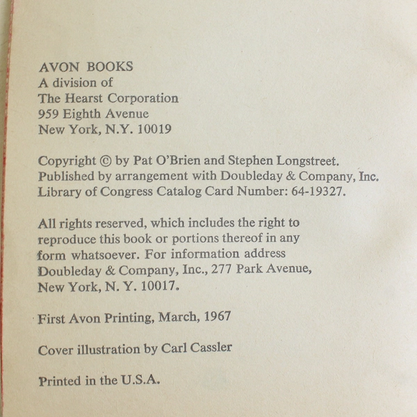 The Wind at My Back by Pat O'Brien 1967 Paperback Autobiography 