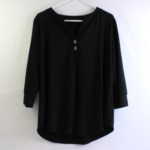 Ofeefan Solid Black 3/4-Sleeve Top Women's Size XL