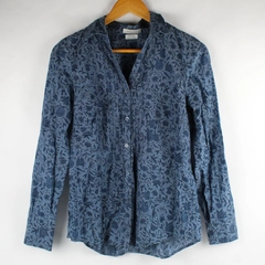 Van Heusen Blue Floral Long-Sleeve Cotton Button-Up Women's Size XS