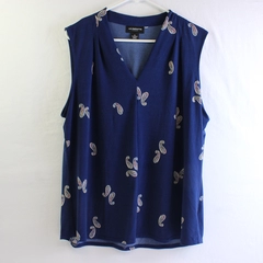 Liz Claiborne Career Blue Paisley Pattern Sleeveless V-Neck Blouse Women's XL