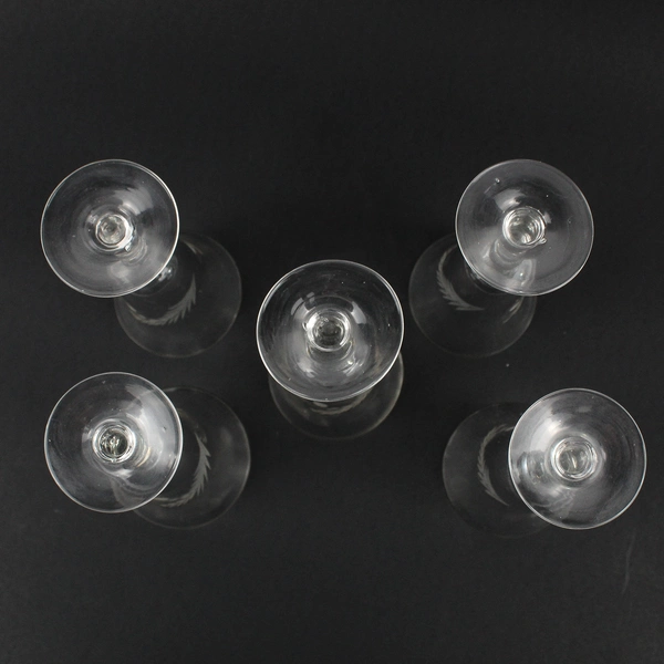 Lot Of 5 Unbranded Clear Glass Stemmed Drinking Glass Floral Etched 6.25" Tall