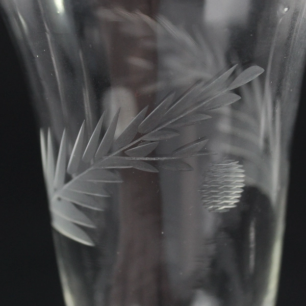 Lot Of 5 Unbranded Clear Glass Stemmed Drinking Glass Floral Etched 6.25" Tall