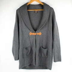 J. McLaughlin Gray Merino Wool Shawl Neck Buckled Cardigan Women's XL