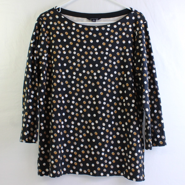 Lands' End Black Brown White Polka Dot 3/4-Sleeve Women's Size XL 18