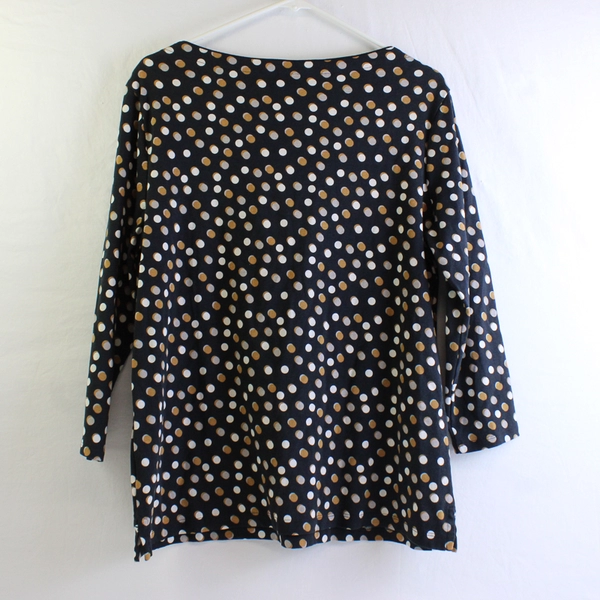 Lands' End Black Brown White Polka Dot 3/4-Sleeve Women's Size XL 18