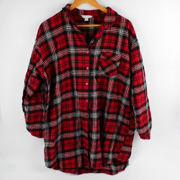 Charter Club Intimates Red and Black Plaid Button-Up Sleepshirt Women's XL