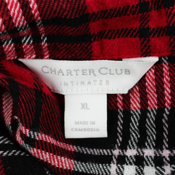 Charter Club Intimates Red and Black Plaid Button-Up Sleepshirt Women's XL