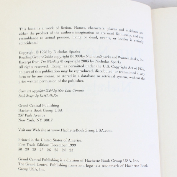 Vintage The Notebook by Nicholas Sparks 1999 Paperback Good Condition