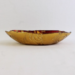 Arda Glassware Red And Gold Oval Glass Decorative Trinket Tray Made In Turkey
