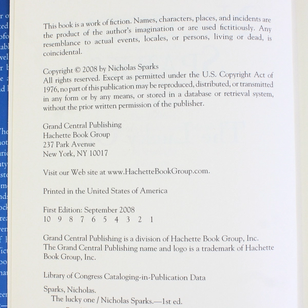 The Lucky One by Nicholas Sparks 2008 1st Edition Hardcover DJ Very Good