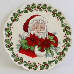 Unbranded Santa With Poinsettia Decorative Plate 10.25" Diameter