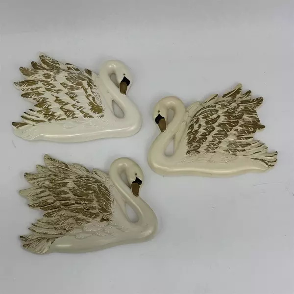 Set of 3 Vintage  Miller Studios Chalkware Swans Wall Plaques 1968 