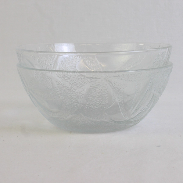 Lot Of 2 Unbranded Clear Glass Poppies Floral Pattern Glass Bowl 5" Diameter