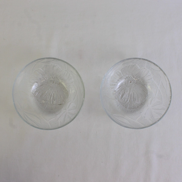 Lot Of 2 Unbranded Clear Glass Poppies Floral Pattern Glass Bowl 5" Diameter