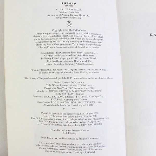 Where the Crawdads Sing by Delia Owens 2018 Paperback Good Condition