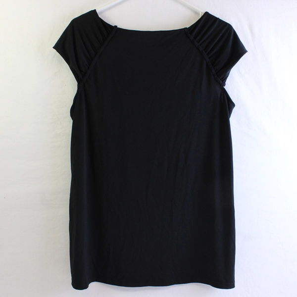 Style & Co. Black Ruched Blouse Blue Rose Graphic Women's Large