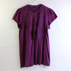 Theory Plum Purple Ruffled Short-Sleeve Top Women's Size Small