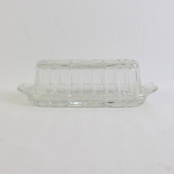 Anchor Hocking Star Of David Pattern Early American Prescut Glass Butter Dish