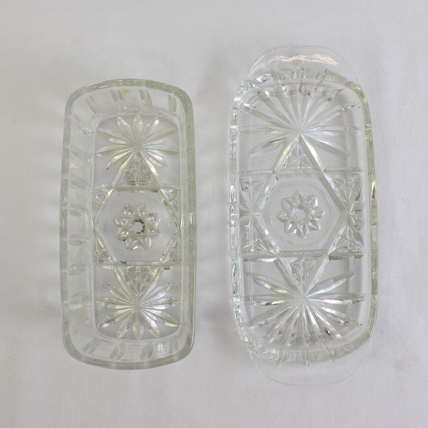 Anchor Hocking Star Of David Pattern Early American Prescut Glass Butter Dish