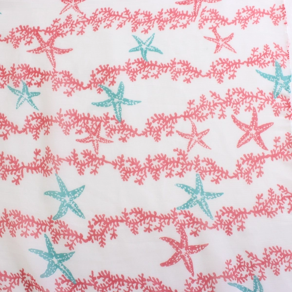 Letarte Swimwear White Coral Teal Starfish Print Sheer Coverup Sarong 46" x 77"