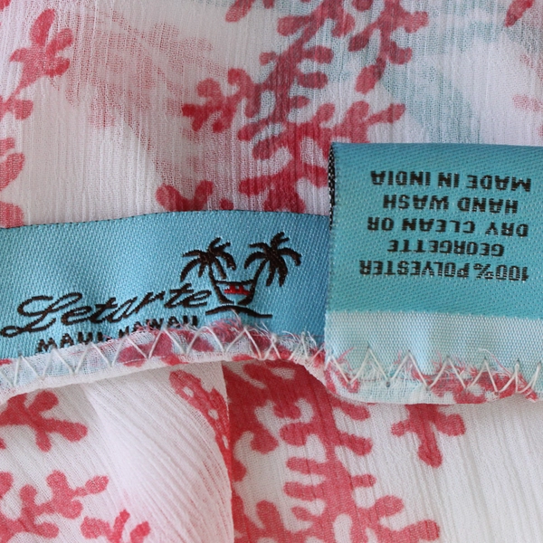 Letarte Swimwear White Coral Teal Starfish Print Sheer Coverup Sarong 46" x 77"