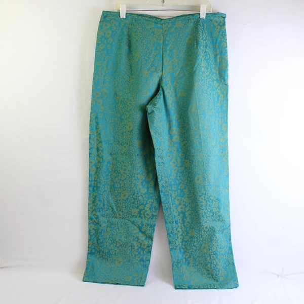 Susan Bristol Teal and Green Leopard Print Straight Leg Pants Women's Size 16