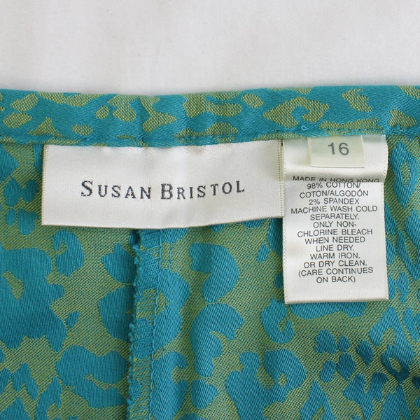 Susan Bristol Teal and Green Leopard Print Straight Leg Pants Women's Size 16