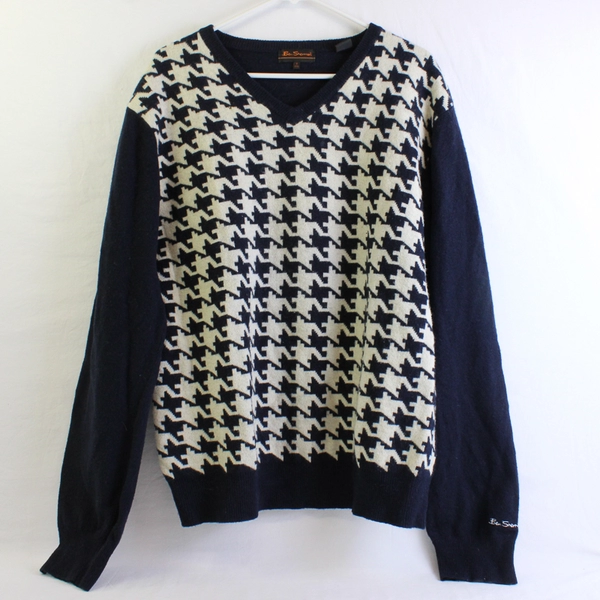 Ben Sherman Navy and Off-White Lambswool Blend Sweater Men's Size XXL FLAWED