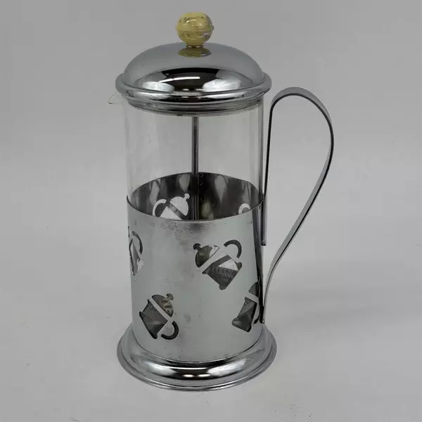Silver Tone And Glass French Press Coffee Maker With Pierced Coffee Pot Pattern 