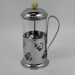 Silver Tone And Glass French Press Coffee Maker With Pierced Coffee Pot Pattern 